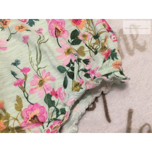 Next 3-6 hó  68 cm  halvány zöld, színes virágmintás pamut  lány playsuit / body-újszerű, hibátlan