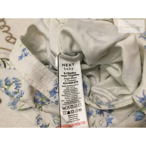 Next 9-12 hó 80 cm kék virágmintás  pamut lány playsuit újszerű,hibátlan 