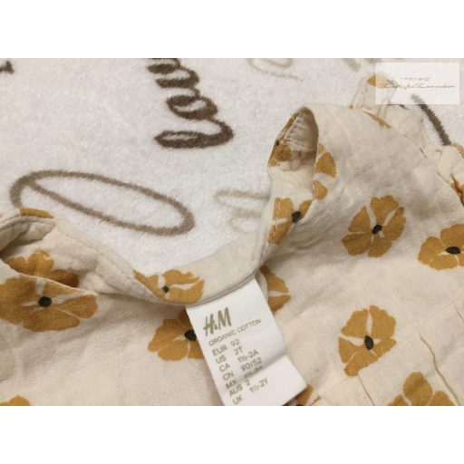 H§M 18-24 hó 92 cm bézs, mustársárga virágmintás puha duplagéz lány playsuit - újszerű, hibátlan