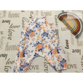   Nutmeg 6- 9 hó 68 - 74 cm kék - narancssárga virágmintás pamut lány playsuit újszerű,hibátlan