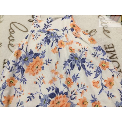 Nutmeg 6- 9 hó 68 - 74 cm kék - narancssárga virágmintás pamut lány playsuit újszerű,hibátlan