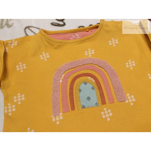 Next 2-3 év 92- 98 cm sárga, szivárvány mintás pamut lány playsuit/ napozó- újszerű,hibátlan