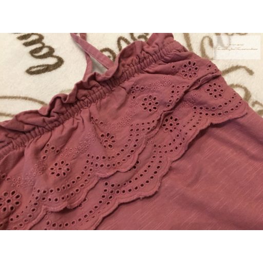 George 6 -9 hó 9,5 kg  tégla színű, fodros-madeirás pamut lány playsuit/ napozó- újszerű,hibátlan