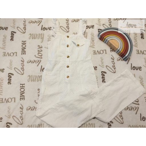 River Island 8 év 128 cm hófehér fodros madeirás vékony nyári, elegáns  lány playsuit/ jumpsuit- újszerű,hibátlan