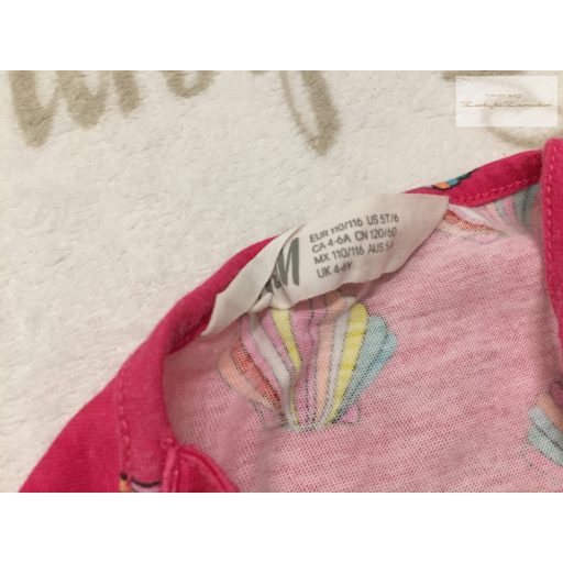 H§M 4-6 év 110-116 cm  pink, színes kagyló mintás vékony pamut lány rövid playsuit-újszerű, hibátlan