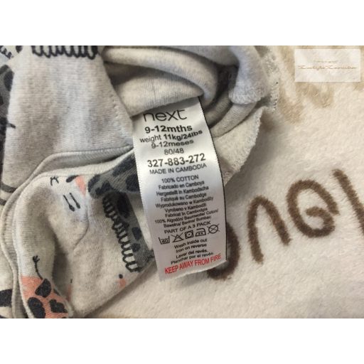 Next 9-12 hó 11 kg  szürke, zsiráf mintás pamut lány playsuit/ napozó újszerű,hibátlan