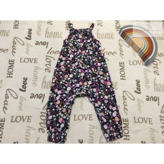   TU 12 - 18  hó 80 - 86 cm kék, színes virágmintás pamut lány playsuit- újszerű,hibátlan