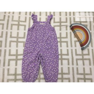   Jojo Maman Bébé 12 - 18 hó lila, fehér virágmintás puha mikrokord lány playsuit - újszerű,hibátlan