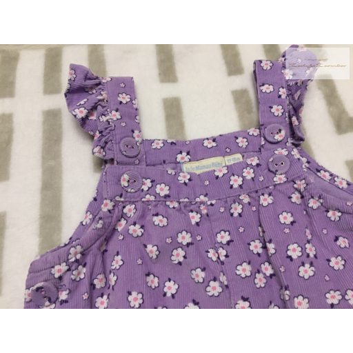 Jojo Maman Bébé 12 - 18 hó lila, fehér virágmintás puha mikrokord lány playsuit - újszerű,hibátlan