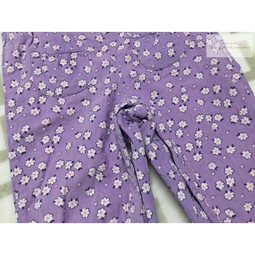 Jojo Maman Bébé 12 - 18 hó lila, fehér virágmintás puha mikrokord lány playsuit - újszerű,hibátlan