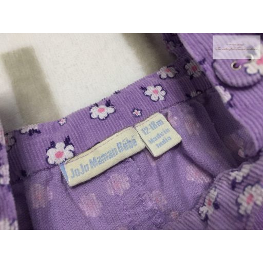 Jojo Maman Bébé 12 - 18 hó lila, fehér virágmintás puha mikrokord lány playsuit - újszerű,hibátlan