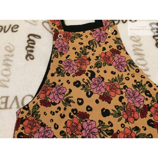 Little Fox Tots 3-4 év 98-104 cm barna, színes virágmintás pamut lány playsuit - újszerű.hibátlan