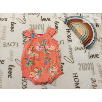   Ted Baker 3-6 hó 68 cm narancssárga, pillangó és virágmintás vékony  anyagú lány body/ napozó újszerű,hibátlan