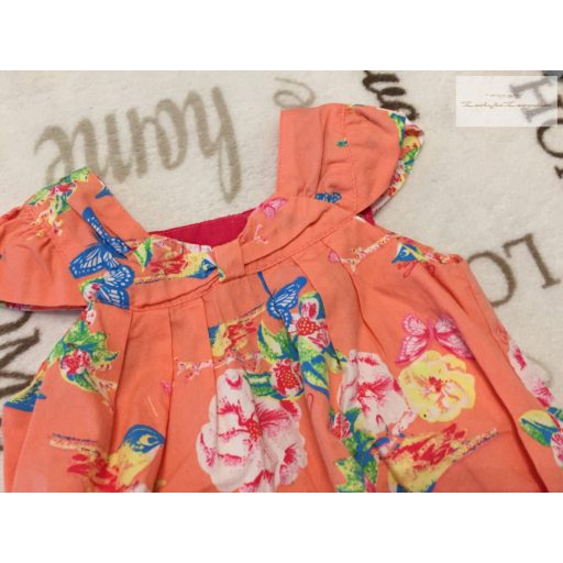 Ted Baker 3-6 hó 68 cm narancssárga, pillangó és virágmintás vékony  anyagú lány body/ napozó újszerű,hibátlan