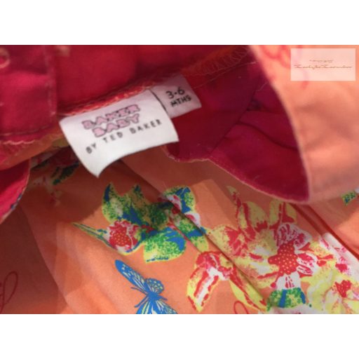 Ted Baker 3-6 hó 68 cm narancssárga, pillangó és virágmintás vékony  anyagú lány body/ napozó újszerű,hibátlan