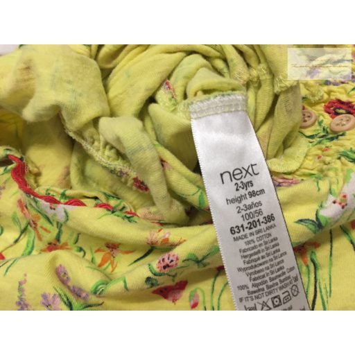 Next 2-3 év 92- 98 cm sárga, színes virágmintás vékony pamut lány playsuit- újszerű, hibátlan