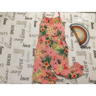  Primark 5-6 év 116 cm rózsaszín, színes nagy virágmintás vékony pamut lány playsuit/ jumpsuit- újszerű,hibátlan