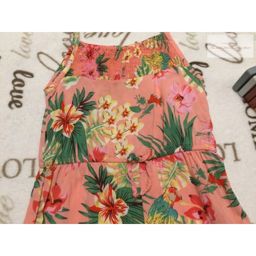 Primark 5-6 év 116 cm rózsaszín, színes nagy virágmintás vékony pamut lány playsuit/ jumpsuit- újszerű,hibátlan