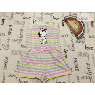   H§M 9-10 év 140 cm csíkos, Snoopy mintás vékony pamut lány lplaysuit/ pizsama-újszerű,hibátlan