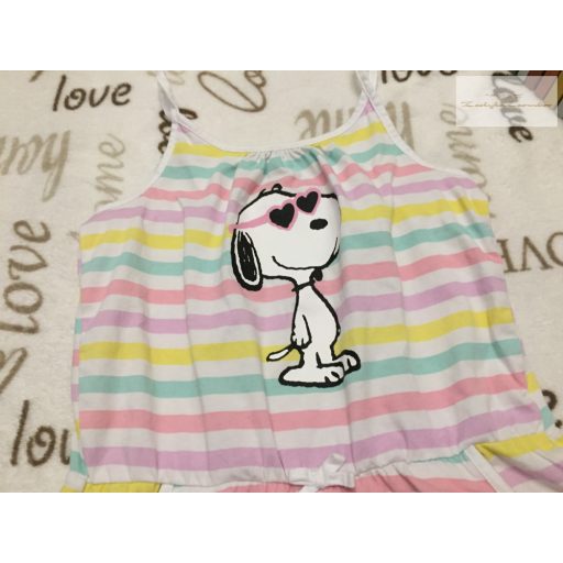 H§M 9-10 év 140 cm csíkos, Snoopy mintás vékony pamut lány lplaysuit/ pizsama-újszerű,hibátlan