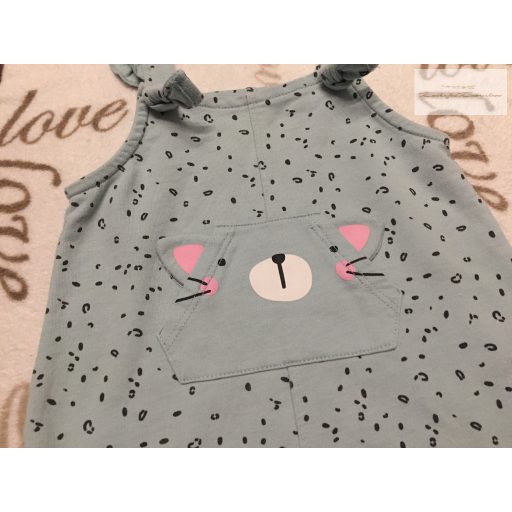 Matalan 9 -12 hó 74 -80 cm  zöld, cica fej mintás pamut lány playsuit/ napozó - újszerű,hibátlan