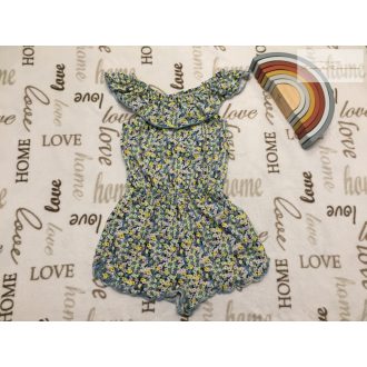   Next 7 év 122 cm kék - sárga- rózsaszín virágmintás pamut lány playsuit  - újszerű,hibátlan