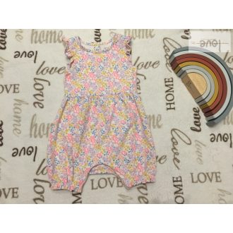   M§S 12-18 hó 80-86 cm színes virágmintás, vállán fodros pamut lány playsuit-újszerű,hibátlan