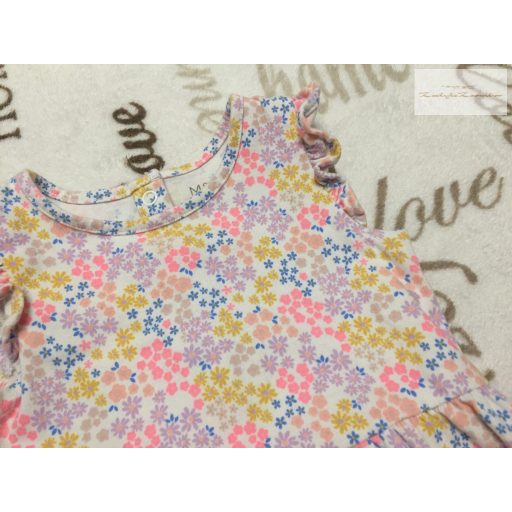 M§S 12-18 hó 80-86 cm színes virágmintás, vállán fodros pamut lány playsuit-újszerű,hibátlan