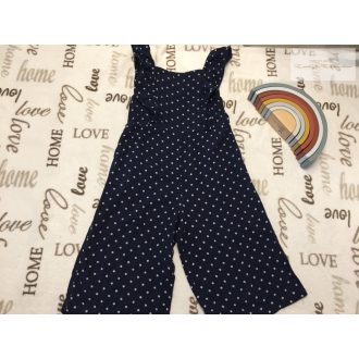   F§F 5-6 év 116 cm sötétkék, fehér pöttyös - fodros duplagéz lány playsuit -újszerű,hibátlan