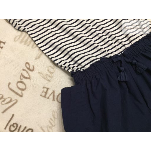 Next 14 év  164 cm sötétkék, szárán madeirás pamut lány playsuit - új, csak lecímkézve