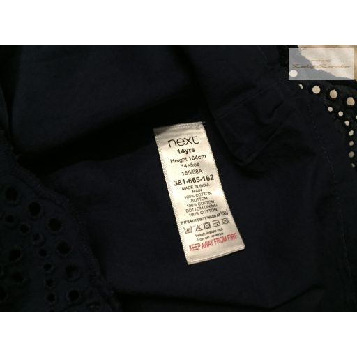 Next 14 év  164 cm sötétkék, szárán madeirás pamut lány playsuit - új, csak lecímkézve