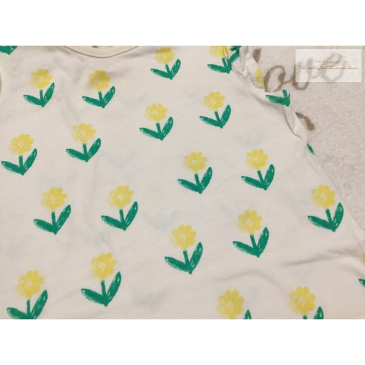 Fred§Flo 9-12 hó 74-80 cm rzöld-sárga virágmintás pamut lány playsuit/ napozó -újszerű,hibátlan