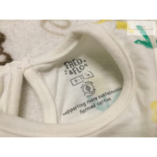 Fred§Flo 9-12 hó 74-80 cm rzöld-sárga virágmintás pamut lány playsuit/ napozó -újszerű,hibátlan