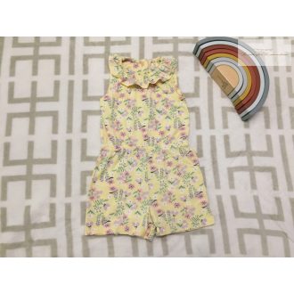   Mothercare 2- 3 év 92-98 cm sárga, színes virágmintás-fodros pamut lány rövid playsuit újszerű,hibátlan