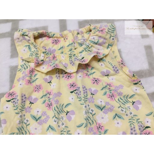 Mothercare 2- 3 év 92-98 cm sárga, színes virágmintás-fodros pamut lány rövid playsuit újszerű,hibátlan