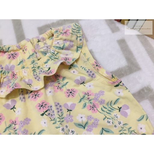Mothercare 2- 3 év 92-98 cm sárga, színes virágmintás-fodros pamut lány rövid playsuit újszerű,hibátlan
