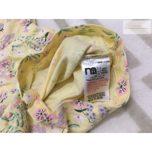Mothercare 2- 3 év 92-98 cm sárga, színes virágmintás-fodros pamut lány rövid playsuit újszerű,hibátlan
