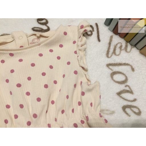 Next 9-12 hó 80 cm bézs, pöttyös pamut lány body/ playsuit újszerű,hibátlan 