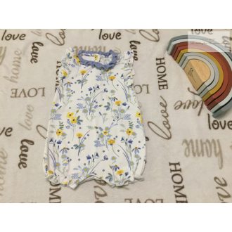   Next 3-6 hó  68 cm kék - sárga virágmintás- galléros pamut lány  playsuit/ napozó -újszerű, hibátlan