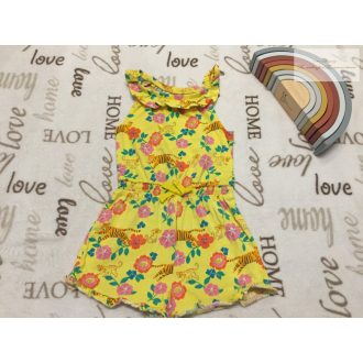   Bluezoo 4-5 év 110 cm sárga, tigris - virágmintás pamut lány rövid playsuit újszerű,hibátlan