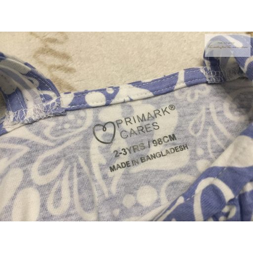 Primark 2-3 év 98 cm világoskék, fehér virágmintás pamut lány playsuit-  új, szettet bontottam