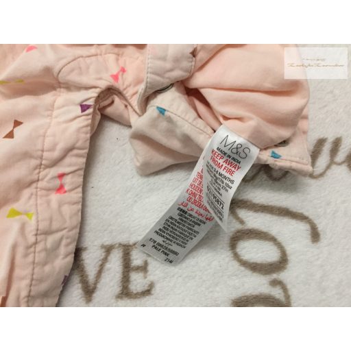 M§S 3-6 hó 8 kg 69 cm rózsaszín, színes masni mintás vékony pamut lány playsuit -újszerű, hibátlan