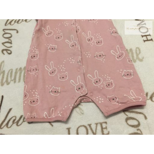 Next 9-12 hó 11 kg  rózsaszín, nyuszi - cica fej mintás -fodros pamut lány playsuit/ napozó- újszerű,hibátlan