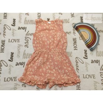   Next 7 év 122 cm  barackvirág színű, fehér virágmintás vékony krepp lány rövid playsuit újszerű,hibátlan