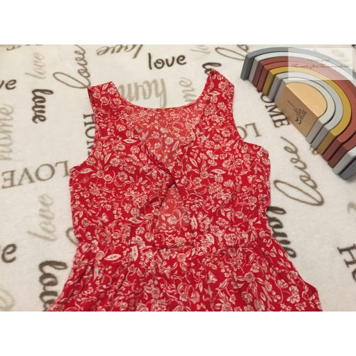Next 6 év 116 cm piros, fehér virágmintás vékony pamut lány playsuit-újszerű,hibátlan
