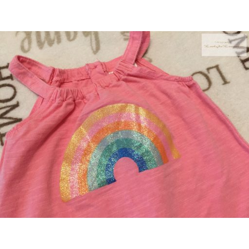 Next 3-6 hó  68 cm rózsaszín,  szivárvány mintás pamut lány playsuit / napozó-újszerű, hibátlan