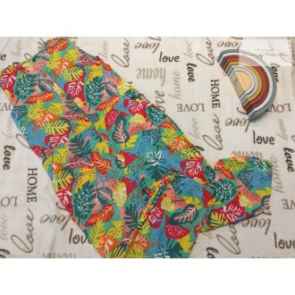   TU 10 év 140 cm zöld, színes levél mintás vékony  pamut lány  playsuit/ jumpsuit- újszerű,hibátlan