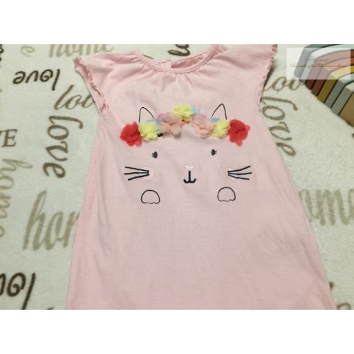 Lullaby 9-12 hó 74-80 cm rózsaszín, cica fej mintás vékony pamut lány playsuit - újszerű,hibátlan