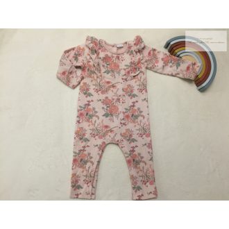   Next 12 - 18 hó 86 cm rózsaszín, virágmintás- fodros vastagabb pamut lány  playsuit/ kezeslábas -újszerű,hibátlan