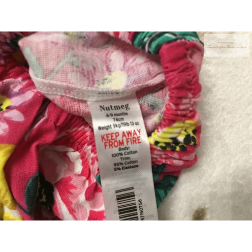 Nutmeg 6-9 hó 68-74 cm pink, színes nagy virágmintás pamut lány body/ playsuit- új, szettet bontottam